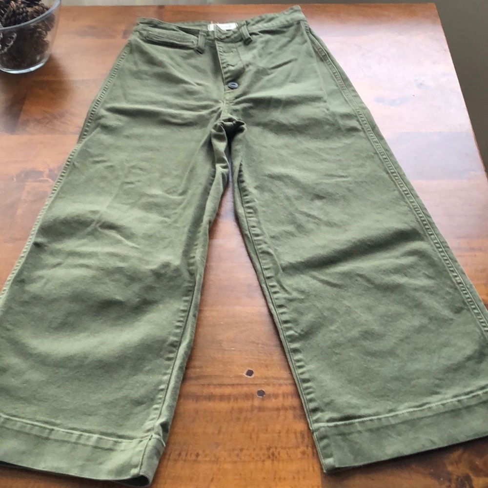 Madewell Emmett wise leg crop pants olive green 27